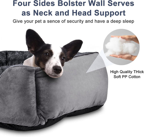 JOEJOY Rectangle Dog Bed - Grey - Machine Washable Sleeping Sofa Bed for Large Medium Small Dogs - Non-Slip