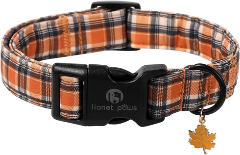 Lionet Paws Halloween Dog Collar- Cute Blank Orange Grid Fall Dog Collars