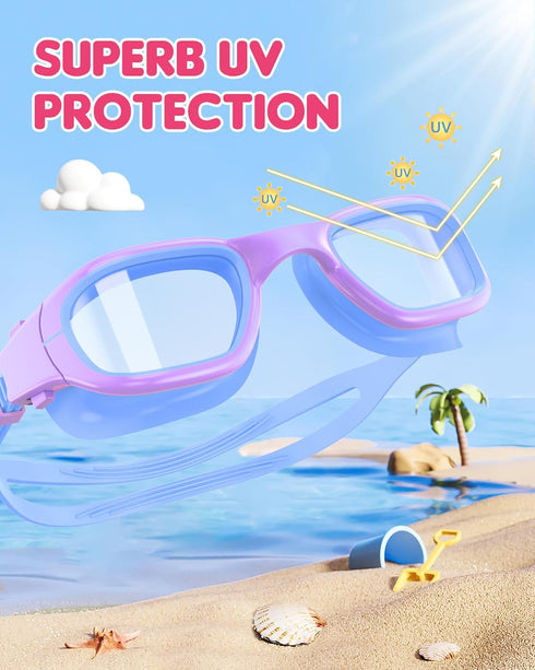 Kids Swim Goggles, Anti-Fog UV Protection Pool Goggles for Boys and Girls, Ages 6-14