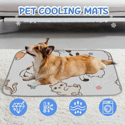 imiBBWQu Summer 27" 22" Cooling Mat for Dogs Cute Cats Flowers Pet Cooling Mat for Small Dog Washable Pads Pet Water