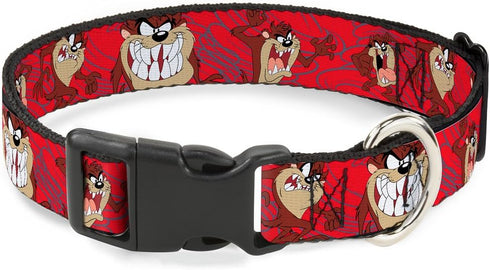 Buckle-Down Plastic Clip Collar, Tasmanian Devil Expressions Red Swirl, 1" Wide, Medium