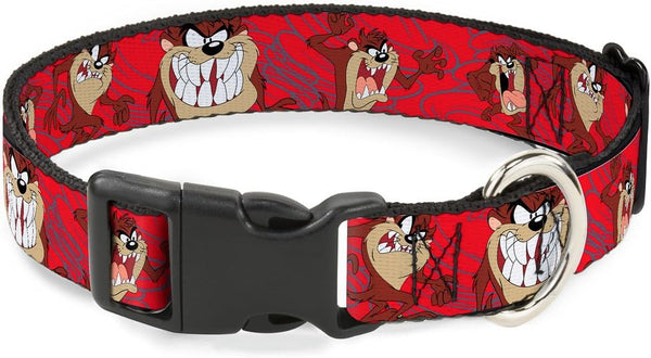 Buckle-Down Plastic Clip Collar, Tasmanian Devil Expressions Red Swirl, 1" Wide, Medium