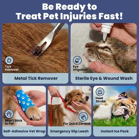 Pack) Dog First Aid Kit - Vet Approved Emergency Supplies - Pet First Aid Kit Guide, Tick Remover, Slip Leash & Medical