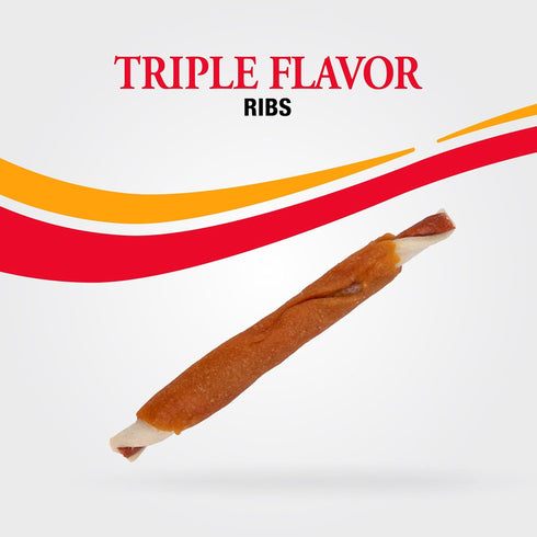 Good 'n' Fun Triple Flavor Ribs, 24 Ounces, Rawhide Chews for All Dogs