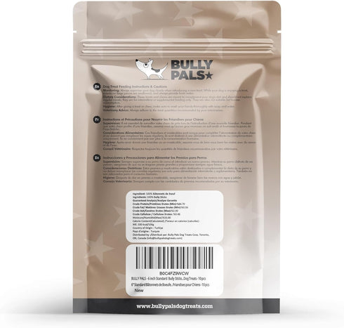 6" 10 Pack Standard Bully Sticks for Small to Medium Dogs - - Long Lasting, All Natural, Single Ingredient, Easily