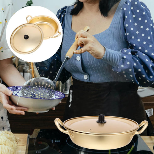 9.44X9.44X2.75In Luxshiny Korean Ramen Pot Lightweight Aluminum Noodle Cooker with Lid Double Handles Fast Heating