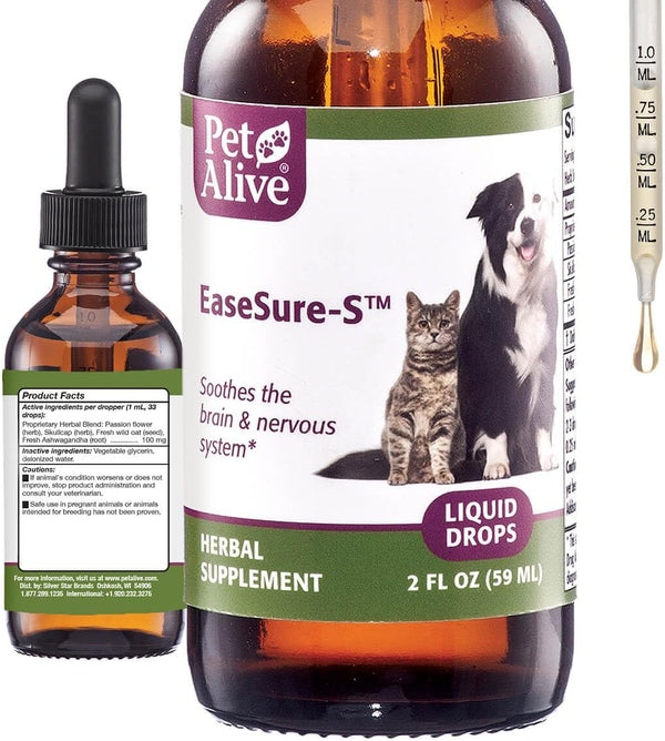 PetAlive EaseSure-S, Dog and Cat Calming Drops - Herbal Supplement for Pets, 59 mL