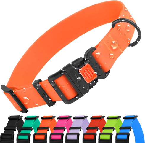 CollarDirect Waterproof Dog Collar - Adjustable Silicone Plastic Collar for Large, Medium, Small Dogs, Orange