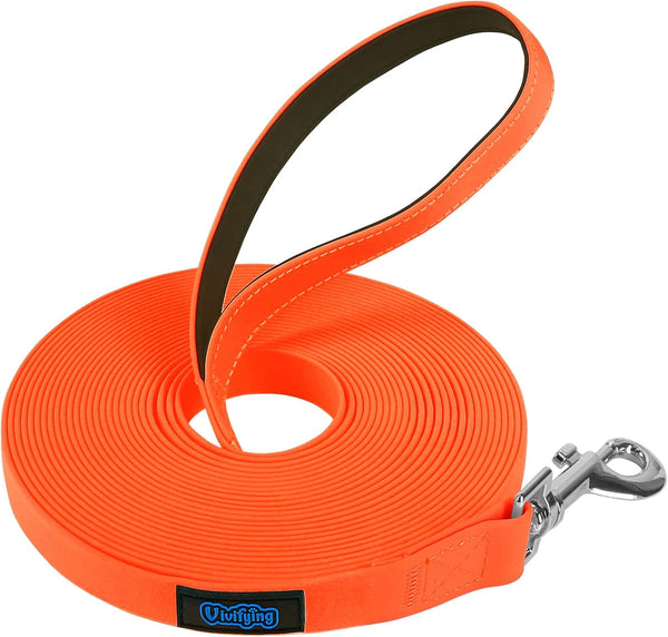 Vivifying Waterproof Dog Leash, 32FT Durable PVC Coated Webbing Long Leash with Soft Handle for Camping, Backyard,