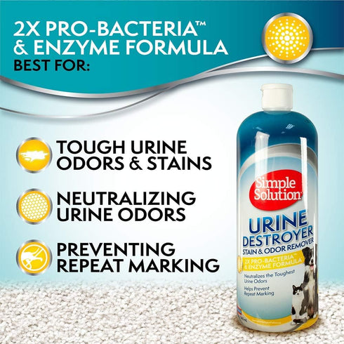 Simple Solution Urine Destroyer Enzymatic Cleaner, Pet Stain and Odor Remover, 32 Ounces