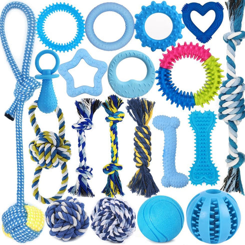 20 Pack Puppy Chew Toys - Blue Teething Toys for Puppies, Durable Ropes and Interactive Balls for Small Dogs