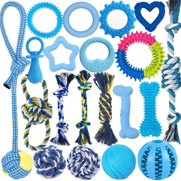 20 Pack Puppy Chew Toys - Blue Teething Toys for Puppies, Durable Ropes and Interactive Balls for Small Dogs