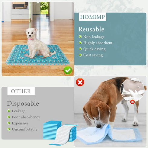 Homimp Washable Pee Pads for Dogs, 4 Pack Reusable Puppy Pads, Absorbent Leakproof Non Slip Training Pads, 36"x36"