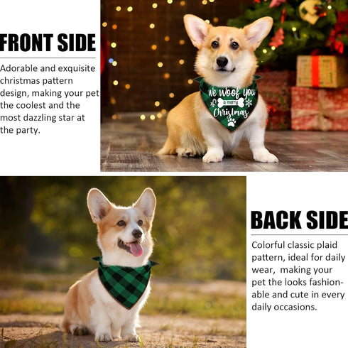 4 Pack Christmas Dog Scarves - Plaid Triangle Bandanas for Small to Large Dogs and Cats - Holiday Gift Set