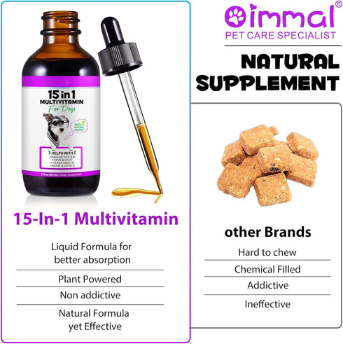 ZIXAOK 15-in-1 Immune Dog Multivitamin Drops for Dogs | Liquid Multivitamin with Glucosamine, MSM & Omega for Joint
