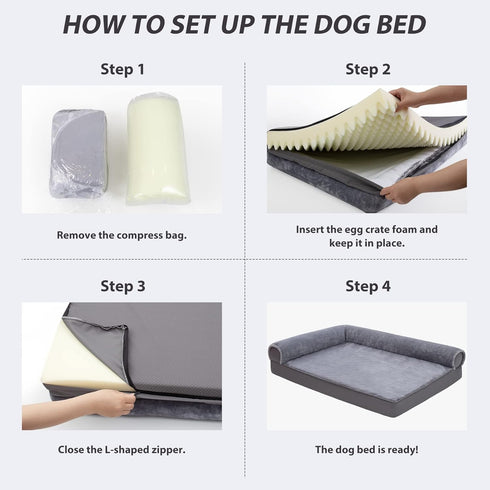 KSIIA Orthopedic Dog Bed, 36x27 Inch Gray, Waterproof Flannel Bolster Couch Bed with Removable Cover