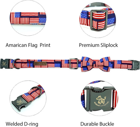 Elegant little tail Independence Day Dog Collar, Holiday Pet Collar with Bow Dog Durable Patriotic Dog Collars Pet Gift Adjustable Dog Collar for Small Dogs