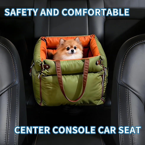 Garvee Dog Booster Car Seat, Waterproof PU Leather Upholstered Cat Bed for Car with Storage Pockets Portable Pet Seat
