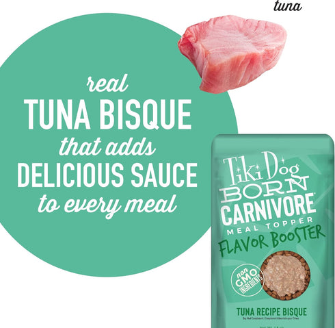 1.5 oz. 12 Count Tiki Dog Born Carnivore Flavor Booster, Tuna Recipe Bisque, Grain Free Meat Based Treats, Meal Topper