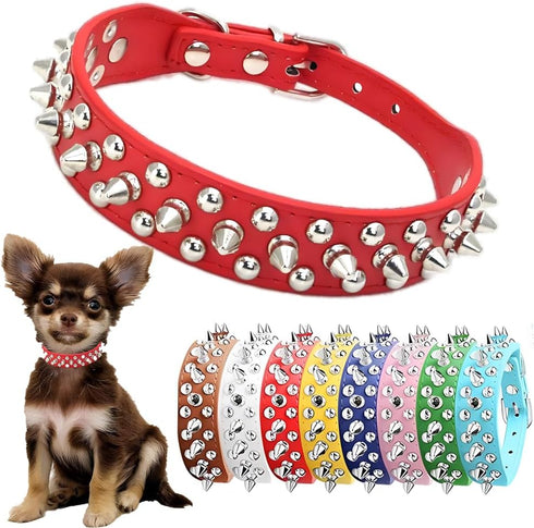 Spiked Dog Collar for Small Dogs, Soft PU Leather Spike Puppy Collar Anti Bite Studded Rivet for Kittens Small Medium