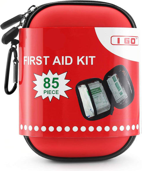 I GO 85 Pieces Hard Shell Mini Compact First Aid Kit, Small Personal Emergency Survival Kit for Travel