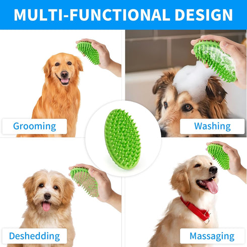 Pets(1pcs) Dog Bath Brush, Green Double-Sided Shampoo Massage Brush, Adjustable Collar Handle for Grooming Short
