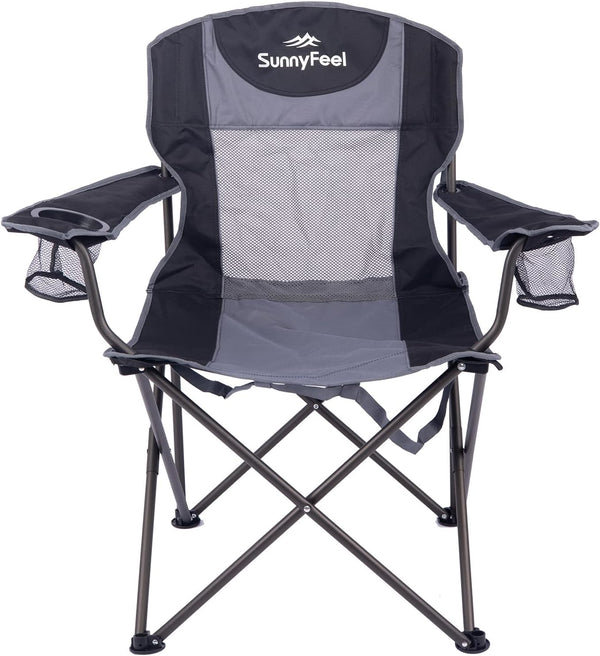 SUNNYFEEL Folding Oversized Camping Chair, Padded Portable Lawn Chairs for Adults Heavy