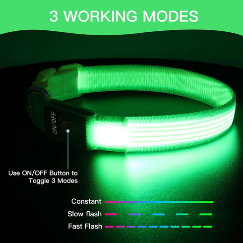 YFbrite Light Up Dog Collar, Full Adjustable Rechargeable LED Safety Glowing Collar for Night (Design 2-Green, Large)