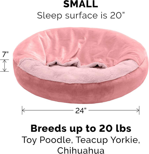 Furhaven 24" Round Calming Donut Dog Bed for Indoor Cats & Small Dogs, Washable, Up to 20 lbs, Rose Pink