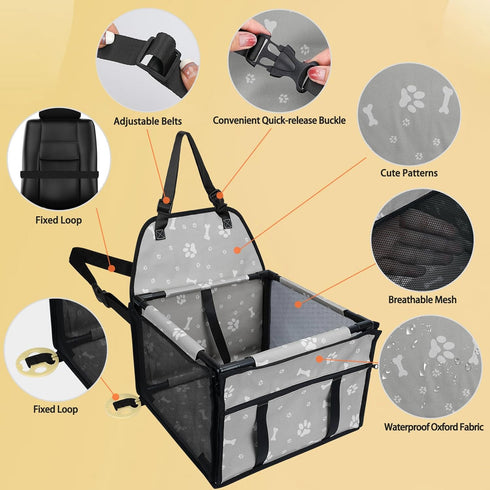 PetsHome Dog Car Seat Upgrade, Foldable Booster Seat with 12 PVC Tubes, Waterproof Travel Seat for Small to Medium Dogs