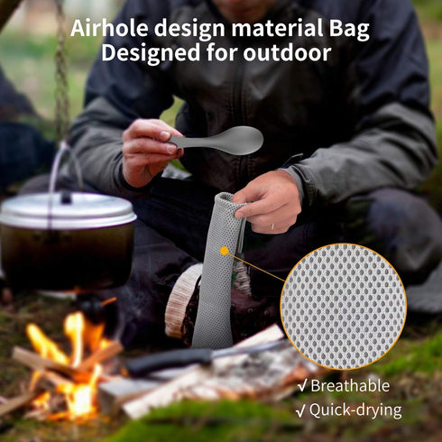 OUTXE Titanium 2 in 1 Fork and Spoon Combo - 2-Pack Ultra Lightweight Camping Utensil, Eco-Friendly Spork