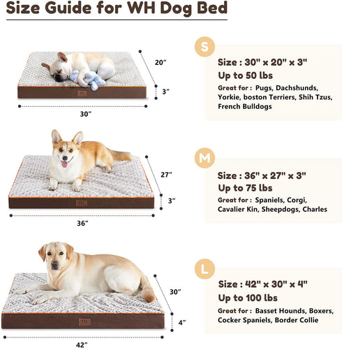 WESTERN HOME WH Large Dog Bed, Jumbo, Medium Dogs, Orthopedic Waterproof Mattress with Removable Washable Cover, Thick
