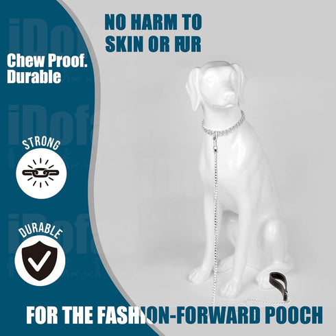 Chain Dog Collar - 15mm Silver Cuban Link with Snap Buckle, Silver Plated Stainless Steel, Includes Dog Tag & Bell (24")