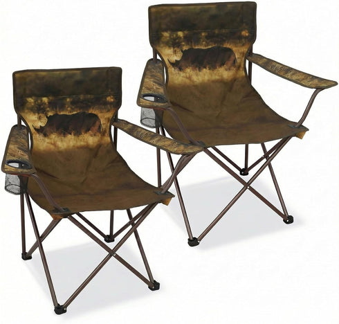 Camping Chairs 2 Pack with Animal Print,Folding Lawn Chair with Cup Holder