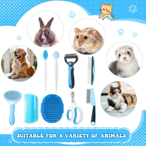 10 Trimmer Teenyyou Cats Grooming Kit - Pcs Pet Self Cleaning Kit for Indoor Long Hair Cats Include Brush Bath Brush