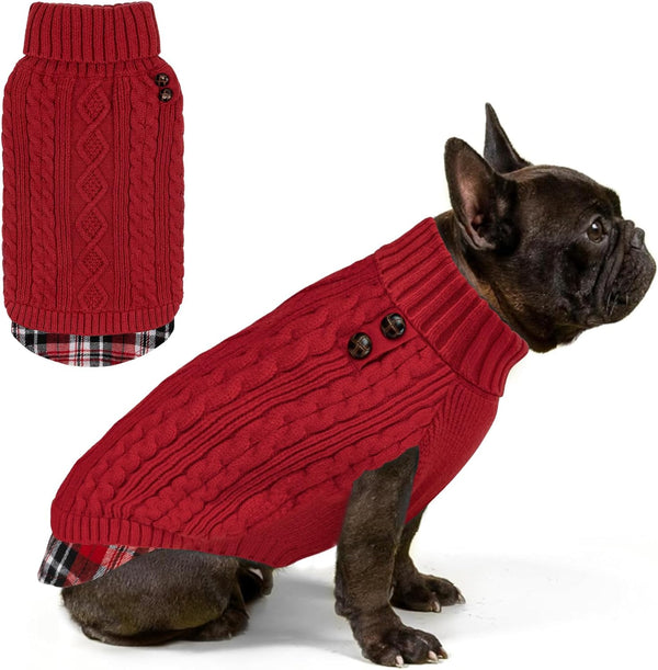 KYEESE Soft Pullover Dog Sweater for Medium Dogs, Warm Turtleneck Knitwear with Gingham Patchwork, Thick Pet Coat