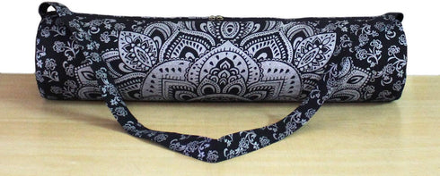 ICC Black Gold Mandala Full-Zip Yoga Mat Carry Bag for Gym, Beach, Pilates, Hippie Cotton Bag