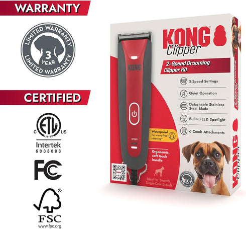 2-Speed 6 8-Foot Kong Dog Clipper Grooming Kit Stainless Steel Blade, Waterproof, LED Spotlight, Guide Combs, Cord