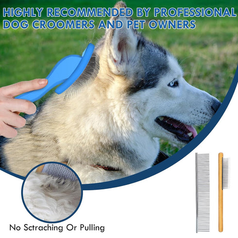 Dog Slicker Brush for Medium or Long Haired Dogs, Long Pin Brush for Loose Hair, Tangles, Knots, Best Grooming Brush