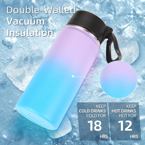 Volhoply 16 OZ Kids Water Bottle Bulk 4 Pack - Insulated Sports Bottles with Straw Lid, Stainless Steel