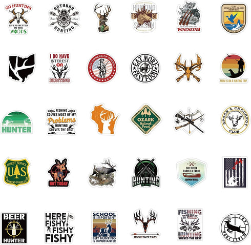 Go Hunting Stickers 104PCS, Waterproof Vinyl Decals for Outdoor Adventure, Water Bottle Labels for Boys