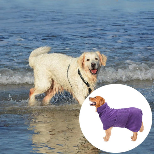 Geyecete Dog Bathrobe Towel, Fast Drying Super Absorbent Pet Bath Robe Towel for Dogs and Cats, Purple-M