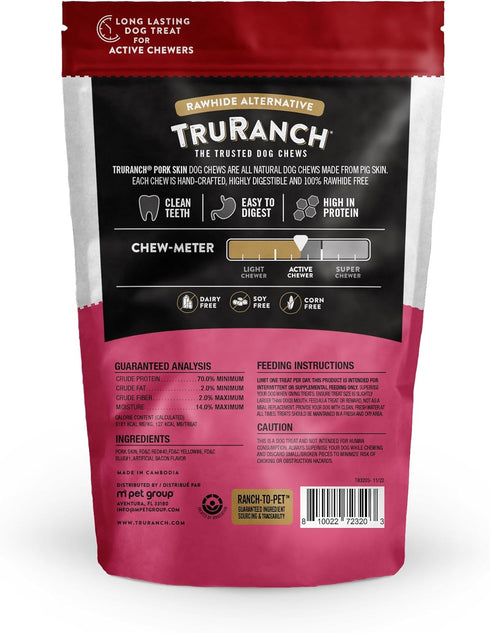 5" Medium Pork Skin Twists, Bacon Flavor, Made with Real Pork Skin, Rawhide Alternative, Healthy Dog Chews, 1 bag, 4 Count