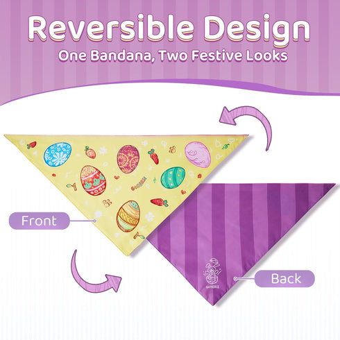 1 Pack Easter Dog Bandana, Colorful Easter Egg Puppy Scarf, Adjustable Triangle Double-Layer Reversible, Soft