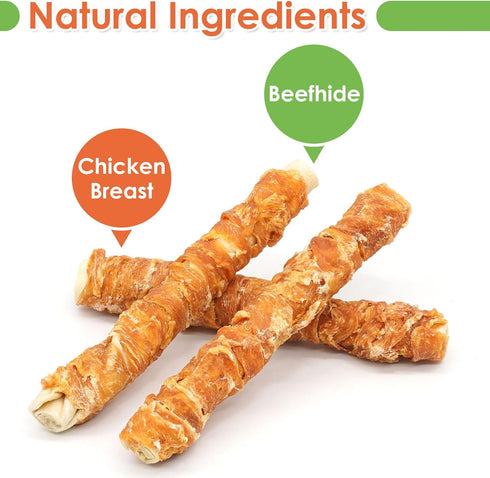 MON2SUN 9 Inch 23.28oz (6 Count-Pack 1) Dog Treats, Chicken Wrapped Rawhide Rolls Snacks, Teeth Cleaning and Long