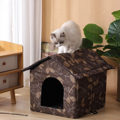 Outdoor Cat House for Feral Cats, Waterproof House for Dogs and Cats, Medium, Brown Support Rod