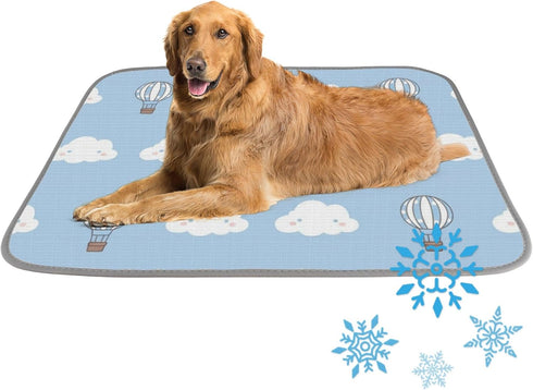 imiBBWQu Dog Cooling Mat Hot Ballon Clouds White Blue Dog Coolling Mat Washable