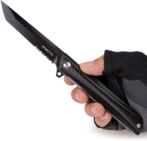 Tactical Pocket Knife GD22K, D2 Steel Tanto Folding Knife with Durable G10 Handle, EDC Knife for Men Women