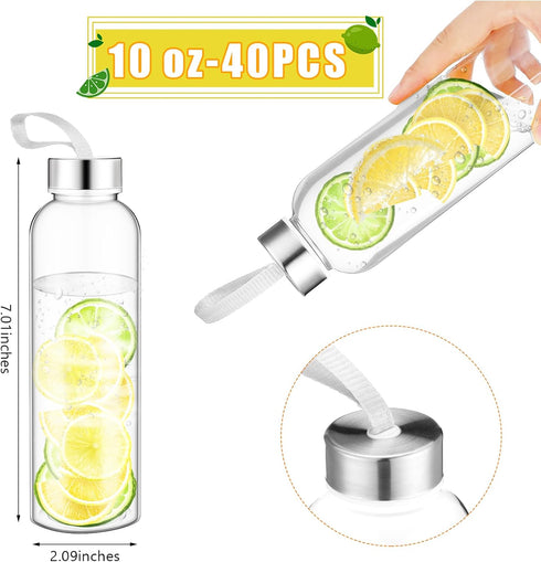 Zubebe 40 Pcs 10 oz Reusable Water Bottles, Clear Bottles with Stainless Steel Leak Proof Lids for Beverages