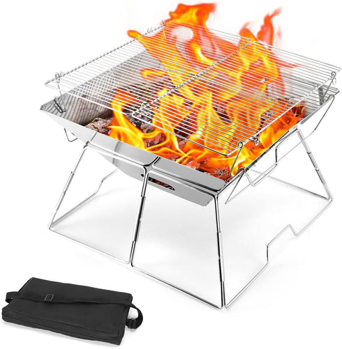 Odoland Folding Campfire Grill, 304 Stainless Steel Barbeque Grill, Portable Camping Grill with Carrying Bag